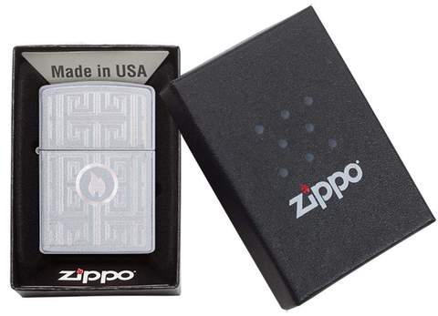 Zippo Labyrinth Design Satin Chrome Pocket Lighter Zippo